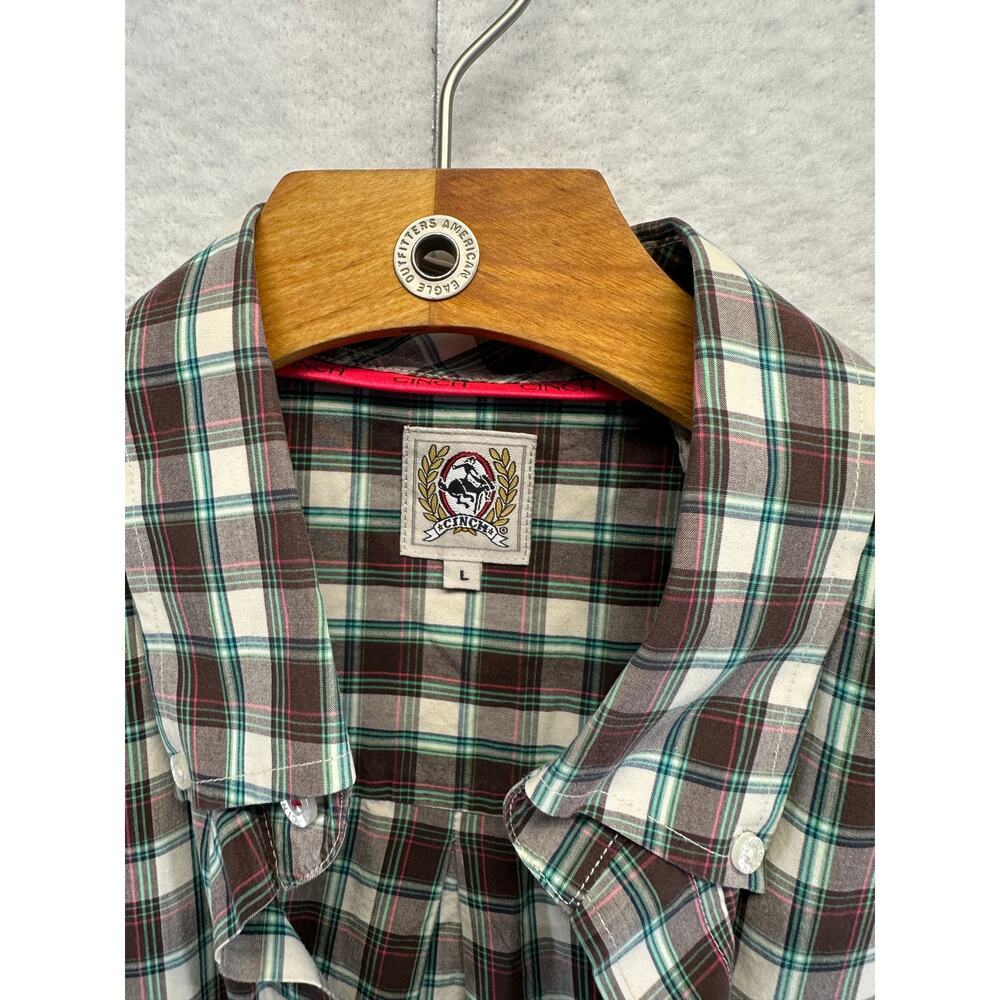 Cinch Men Long Sleeve Button Down USA Cotton Plaid Size L Western EUC Brown Gr. - Picture 2 of 9